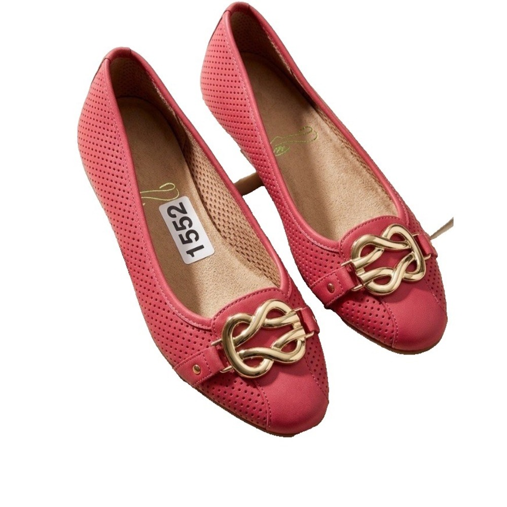 Aerosoles Salmon Embossed Metallic Knot Detail Ballet Flats Women US Size 6